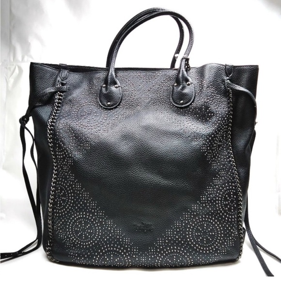 COACH RARE Tatum whipstitch Studded Black Leather Bag weekender 5 HANG TAGS EUC - Picture 3 of 14